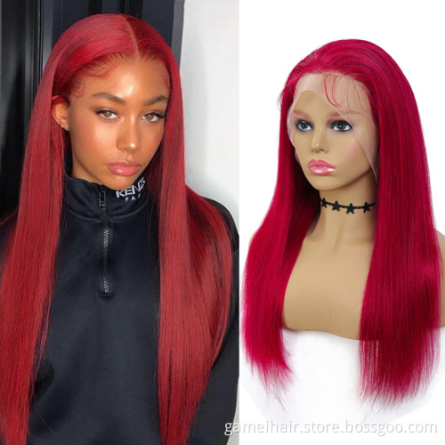 Red Human Hair Hd Lace Front Wig Brazilian Human Hair Lace Front Ombre Dark Black Red Wig body Wave Lace Frontal Wig Red